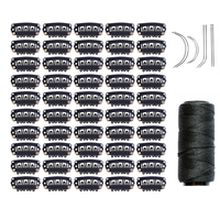 50 pièces de pinces à perruque en métal/caoutchouc/coton en forme de U de 32 mm (noir/marron foncé) pour extensions de cheveux, ensemble d'accessoires à usage commercial