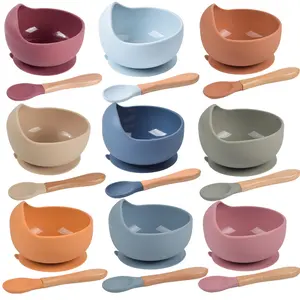 Pratos infantis Utensílios de Cozinha Baby Stuff Silicone Baby Feeding Bowl Kids Louça À Prova D' Água Sucção Silicone Bowl Com Colher