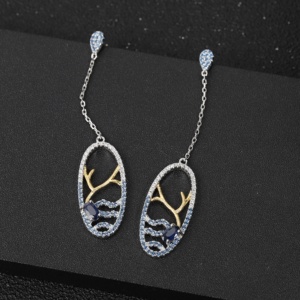 C8124 Abiding Factory Naturel Bleu Gemme Ovale Boucles D'oreilles Plaqué Or Bijoux Pave CZ 925 Sterling Silver Boucles D'oreilles Pour Femmes - Product Image 4