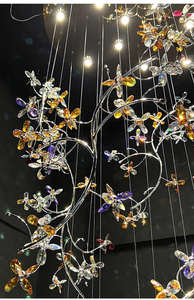 Lustre suspendu en cristal long, lumière suspendue en cristal K9, branche de fleurs, lumière de plafond pour hôtel, salon - Product Image 3