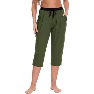 Pantalones de pijama capri de bambú OEM para mujer, pantalones de algodón suave para verano, pantalones de descanso con bolsillos, pantalones para dormir, ropa de descanso para mujer. - Product Image 2