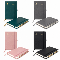 Agenda de Negocios Personalizada con Tapa Dura de Cuero, Logotipo Grabado, Borde Plateado y Portaplumas