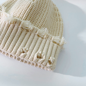Nouvelle mode <span class=keywords><strong>en</strong></span> détresse Crochet Beanie chapeau d'hiver tricoté manchette Beanie <span class=keywords><strong>laine</strong></span> solide blanc casquette d'hiver - Product Image 6
