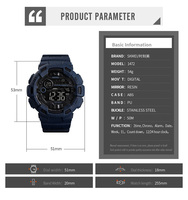 Reloj Deportivo Digital de Moda para Hombre con Cronógrafo, Cronómetro, Esfera de 51 mm, Resistente al Agua 5 BAR, Caja de Plástico, Correa de Cuero PU