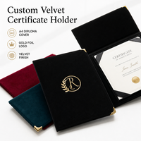 Porte-certificat personnalisé en velours imprimé en typographie, format A4, dossier de luxe pour diplôme, avec logo en feuille d'or, pour la remise des diplômes et les entreprises
