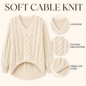 Maglione Oversize da Donna HOSYN in Maglia a Treccia con Scollo a V e Spalle Cadenti, Testurizzato, <span class=keywords><strong>per</strong></span> Autunno, Taglie Forti - Product Image 6