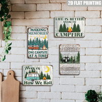 Crea Recuerdos, Un Camping a la Vez, Letrero Metálico Vintage con Diseño de Autocaravana y Pino, Decoración de Pared para Camping, Cabañas y Parques de Autocaravanas