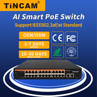 Conmutador de Fibra Óptica PoE TiNCAM de 24 Puertos 10/100M, 2 Puertos Uplink, 1 SFP, Extensión de 250m para Redes CCTV, Extensor Repetidor PoE