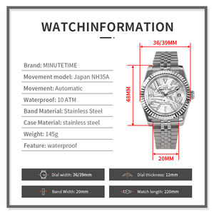 Reloj Mecánico Personalizado MINUTETIME NH35 con Movimiento Automático, Diseño de Hojas de Lujo, Esfera NH35, Reloj de Pulsera Impermeable para Hombre - Product Image 6