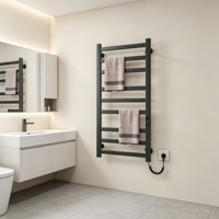 Sèche-serviettes électrique mural pour salle de bain d'appartement, blanc, avec thermostat numérique et panier de rangement