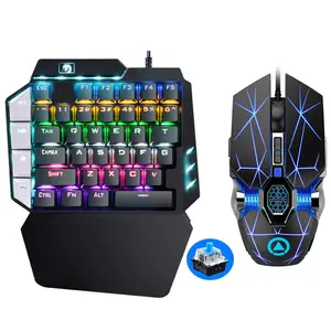 मिनी एक हाथ मैकेनिकल कीबोर्ड आरजीबी के लिए एलईडी backlight गेमिंग कीबोर्ड और माउस सेट एंड्रॉयड