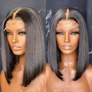 Parrucche molto popolari con osso dritto a Bob brasiliano Pre stropicciato parrucche frontali in pizzo <span class=keywords><strong>capelli</strong></span> umani Hd in pizzo per donne nere - Product Image 1