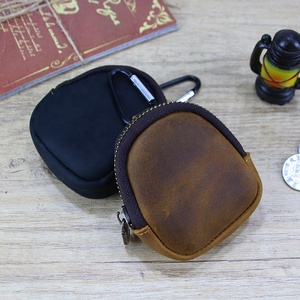 Handmade Leather <strong>Crazy</strong> Horse Mini Wallet <strong>Earphone</strong> Shell Student Custom Leather Coin Purse Keychain - Product Image 4