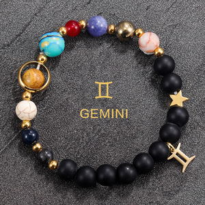 Bracciale Zodiacale Europeo-Americano con Perle a Tema Stelle e Pianeti, 12 Perle Artigianali in Pietra Nera, per Viaggi, Commercio all'Ingrosso Transfrontaliero - Product Image 2