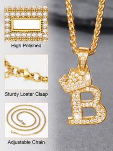 <span class=keywords><strong>U7</strong></span> Vương Miện Ban Đầu Vòng Cổ Người Đàn Ông Phụ Nữ, Bling Kim Cương A-Z 0-9 Thư Mặt Dây Chuyền Với Chuỗi, Bạc/Đen/Mạ Vàng CZ Số Hip Hop - Product Image 4