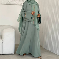 Ensemble deux pièces décontracté grande taille pour femme, robe abaya et hijab, robe maxi islamique modeste, robe arabe, automne, couleur unie