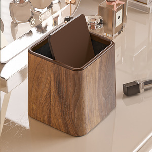 Mini poubelle de bureau en plastique, motif bois rétro, petite corbeille à papier pour hôtel, bureau, chambre - Product Image 5