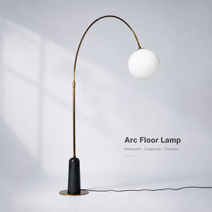 Modern Arc Floor Lamp Frosted Glass Globe Stone Base Brass Finish living room floor lamp hotel floor lamp OEM ODM Custom <b>Light</b> - Product Image 1