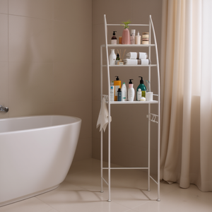 Myrva Bathroom Organizer <b>Rack</b> 4 Tier Metal Freestanding With Hooks For <b>Storage</b> Over The <b>Shower</b> Minimalist Design - Product Image 2