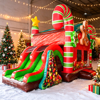 Castillo Inflable Comercial Navideño con Tobogán, Castillo Inflable con Diseño de Hombre de Jengibre y Bastón de Caramelo para Fiestas y Eventos