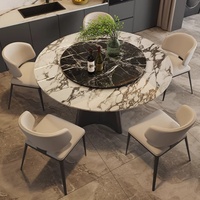 Table et chaises de salle à manger de luxe en acier inoxydable avec marbre noir et pierre au design carré et rond