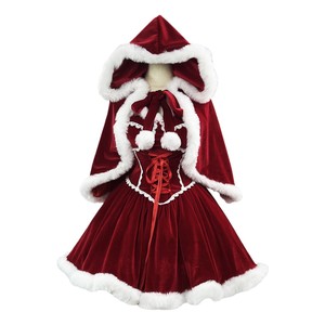Women Christmas Costume Velvet Dress With Hood And Fur Trim Plus Size Adult Party Cosplay Outfit - Product Image 5