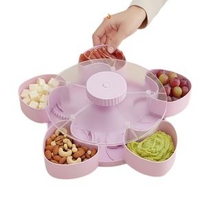 Plateau de service en PVC en forme de fleur, à compartiments, avec couvercle et design rotatif universel à 360° pour assiette de repas de Pâques - Vente en gros - Product Image 1