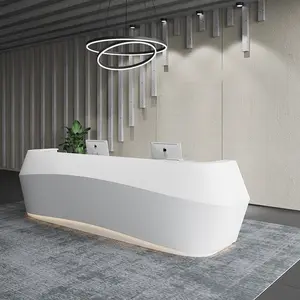 Zitai New Design White Hotel Lobby Salon Beauty Shop Luxury Front Desk Counter Modern Office Reception Desk With Led Light