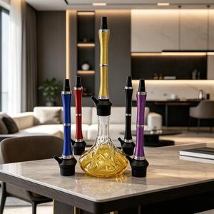 Ensemble de chicha en verre cristal avec tuyau côtelé pour fumer, idéal pour les bars, salons et fêtes - Product Image 4