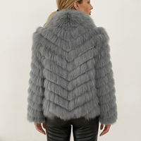 Veste de luxe en vraie fourrure de renard gris pour femme, motif chevron, manteau en fourrure de renard naturelle, couture en V, vêtement d'extérieur en fourrure véritable