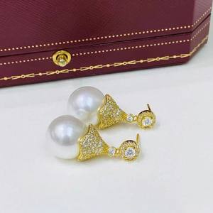 22424 DIY Silver <b>Jewelry</b> Accessories S925 Silver Earnail with 9-15mm Beads Empty <b>Tray</b> Butterfly Buckle 25mm Size - Product Image 3