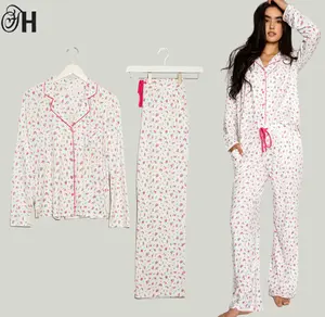 Piyama katun wanita pola kustom pakaian tidur wanita 2 buah Set piyama musim panas Viscose mewah