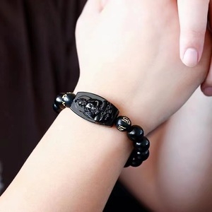 Hot Selling Obsidian Black <strong>Beaded</strong> Bracelet of the Eight Guardian Gods Zodiac's Benming Buddha for Dogs Pigs Unisex Jewelry - Product Image 5