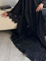 Abaya Hafizah en dentelle noire et sequins, robe longue traditionnelle musulmane pour femme, robe modeste longue jusqu'au sol pour la prière de l'Aïd