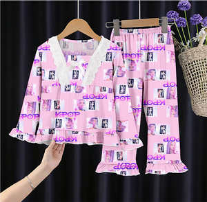 Nouvel ensemble de pyjama personnalisé K-Pop Kpop Demon Hunters, printemps-automne, dessin animé, dentelle douce, pour femmes et filles, vêtements décontractés pour la maison - Product Image 2