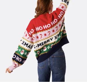 Women's Oversized Christmas <strong>Jumper</strong> Knitwear <strong>Red</strong> White <strong>Green</strong> <strong>Striped</strong> Snowman Pattern Ugly Christmas Sweater Custom Manufacturer - Product Image 2