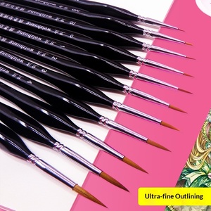 Ensemble de pinceaux à poils de loup noir pour étudiants en art, <span class=keywords><strong>dessin</strong></span> au trait, <span class=keywords><strong>gouache</strong></span>, couleur, contour, huile, manche en bois, virole métallique, poils pointus - Product Image 2
