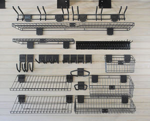 Kit de rangement pour mur à lattes JH-Mech, robuste, 12 crochets, 4 paniers, accessoires de rangement pour mur à lattes de garage réglables avec crochets et paniers verrouillables - Product Image 2