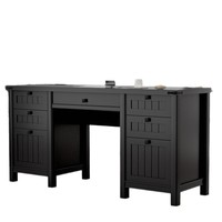 Bureau d'étude informatique transfrontalier noir de style minimaliste à double tiroir avec rangement fermé, sans peinture, idéal pour la maison