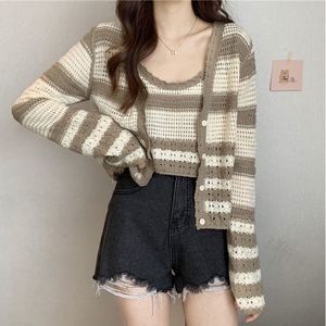 Women's Striped Knitted Top Niche Pure Desire Chic Summer Autumn Sling Two-Piece Set Casual Style Hot <strong>Girl</strong> Short Design - Product Image 4