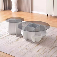 Table basse contemporaine en verre à prix abordable, ronde, avec pieds en bois, pour salon, meuble de rangement, montage facile