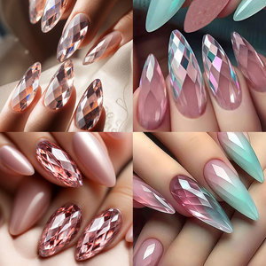 Faux ongles 3D en diamant, forme amande, flexibles, à presser, en ABS, pré-conçus, irréguliers, prêts à poser, pour nail art - Product Image 3