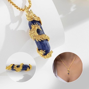 Collier oiseau Phoenix plaqué or à la mode avec pendentif en pierre hexagonale à veine bleue bijoux de mode pour <span class=keywords><strong>cadeau</strong></span> comprend une chaîne de boîte - Product Image 2