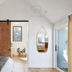 Espejo de baño Espejo de cuerpo entero Montaje en pared Marco de bambú Correa colgante ajustable Hogar - Product Image 1