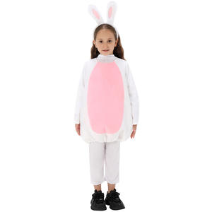 Costume da Coniglio Pasquale per Bambine Carino Vestito da Coniglio Bianco Set Abito con Fascia Orecchie Fiocco Calze a Righe - Product Image 5