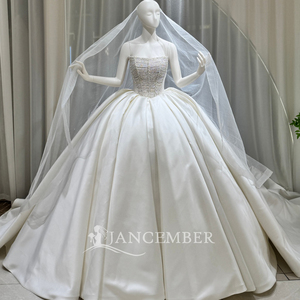 Lsoy061 Elegant <b>Wedding</b> Dress Corset Crystal Beaded Satin Ball Gown Veil Train For Formal Church Ceremony Jancember - Product Image 4