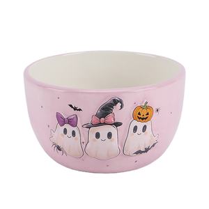 Adorable bol à céréales en céramique rose fantôme avec citrouille et chapeau <span class=keywords><strong>de</strong></span> sorcière, joli plat à <span class=keywords><strong>soupe</strong></span> d'Halloween, cadeau <span class=keywords><strong>de</strong></span> vacances étrange et charmant. - Product Image 1