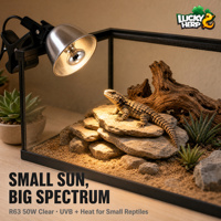 LuckyHerp JX-SL50R63CL Lampe UVB 50W transparente auto-alimentée en verre écologique pour reptiles d'intérieur (serpents, lézards, geckos) – Modèle classique universel