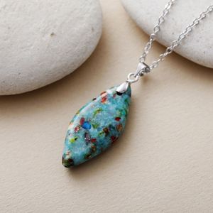 Blue <b>Opal</b> Teardrop Pendant for Women <b>Necklace</b> Boho Chic Natural Stone Jewelry Elegant Silver Chain Statement Fashion <b>Necklace</b> - Product Image 4