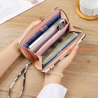 Dompet Panjang Motif Kulit Sapi Harga Pabrik, Multifungsi dengan Ritsleting, Tas Ponsel Modis, Dompet Koin dengan Tali Pergelangan Tangan